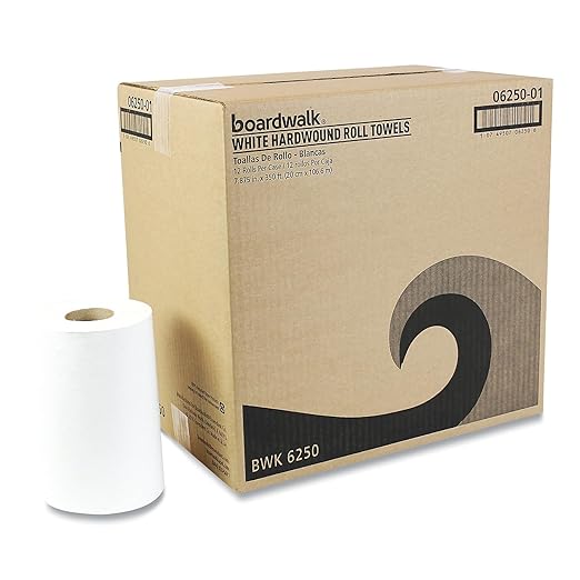 Boardwalk 6250 Hardwound Paper Towels, Nonperforated 1-Ply White, 350 ft (Case of 12 Rolls)