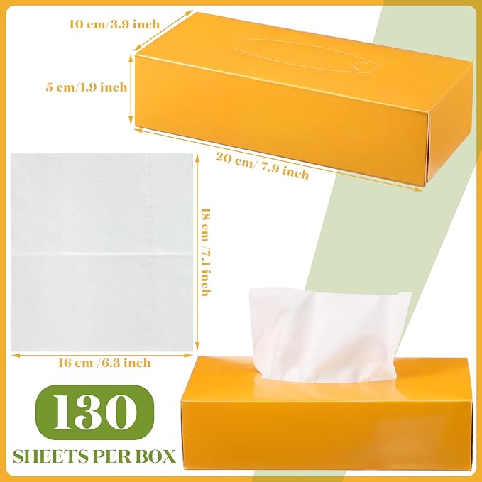 Yinder 12 Packs 1560 Sheets Soft Facial Tissues Box 2 Ply 130 Sheets Per Box Household Facial Tissues Bulk Fit for Bathroom Kitchen Office Car Home Use(Simple Style)