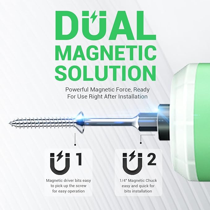 DCA 4V Electric Screwdriver Set, 5 N.m with 2000 mAh Li-ion Battery, 1/4" Magnetic Hex Chuck, USB-C Charging Cable, 18 Driver Bits for Furniture Repairs, Green