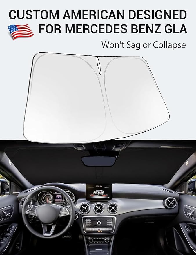Proadsy 2025 Upgrade Windshield Sun Shade Custom Fit 2015-2020 Mercedes Benz GLA Foldable Front Sunshade Protector Sun Visor Blocks UV Rays Keep Car Cooler