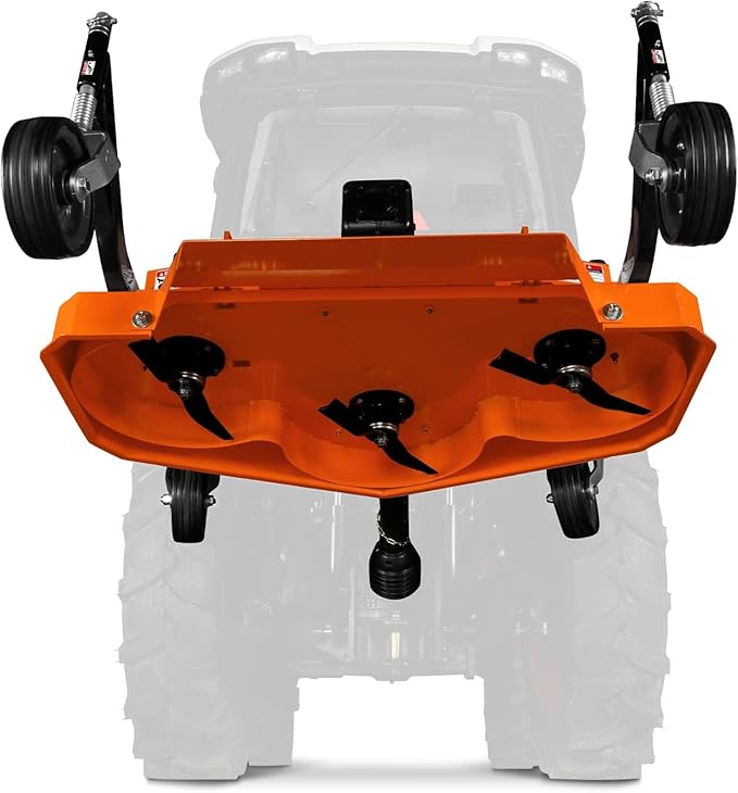 3 Point PTO 48'' Working Width Finish Mower Attachment for 18-50hp Tractor, Category 1 Hitch, 4-Tires, 0.4'' - 4.5'' Adjustable Cutting Height, Model FM120