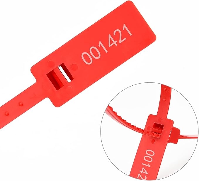 Heavy Duty Plastic Security Seals Self Locking Tamper Evident Shipping Seals Numbered Security Tags Pull Tight Securing Straps Truck Trailer Seals Length 337 mm 13.2" (Red 1000 PCS)