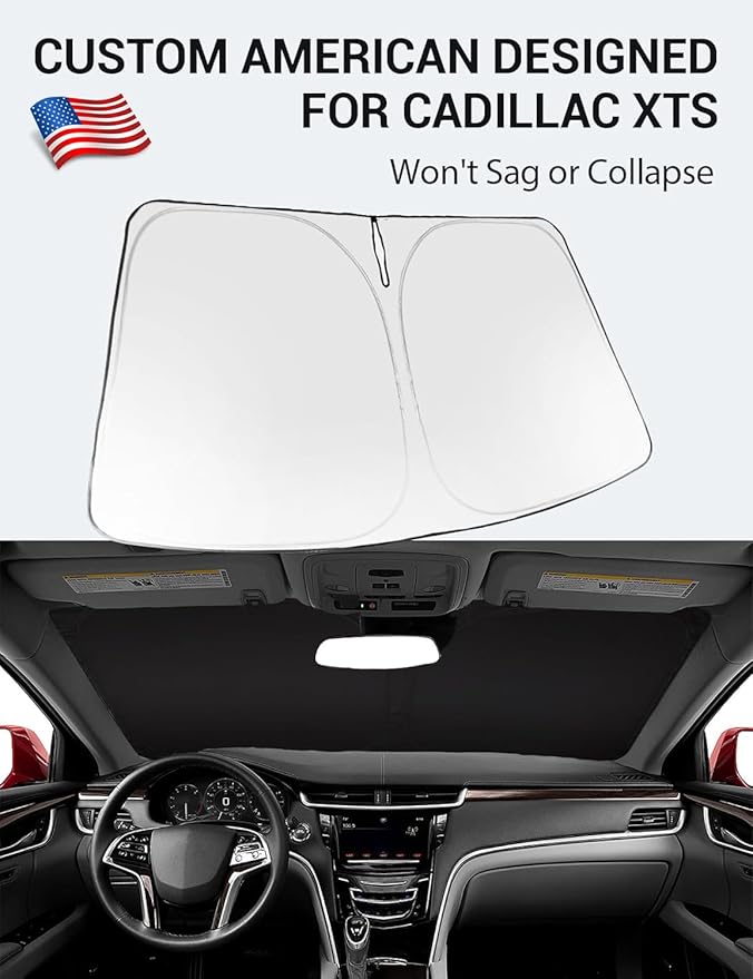 Proadsy 2025 Upgrade Windshield Sun Shade Custom Fit 2013-2019 Cadillac XTS Foldable Front Sunshade Protector Sun Visor Blocks UV Rays Keep Car Cooler