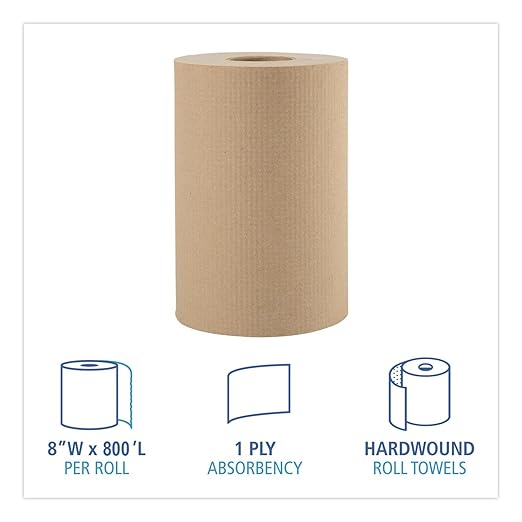 Boardwalk 16GREEN Green Seal Recycled Paper Towel Roll, Hardwound, Universal Roll Towels, Natural, 8" x 800 ft (Case of 6)