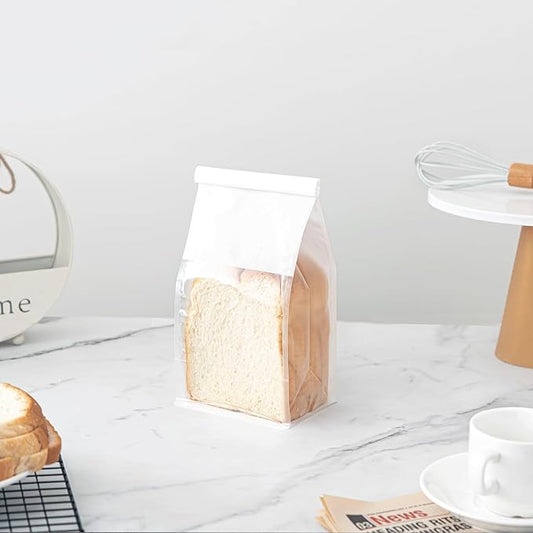 50 Pcs Bread Bags for Homemade Breads, 5.1 x 3.9 x 11 Inch Small White Bakery Bags with Tin Tie, Cotton Paper Loaf Bag, Storage Packing Bag with Clear Window
