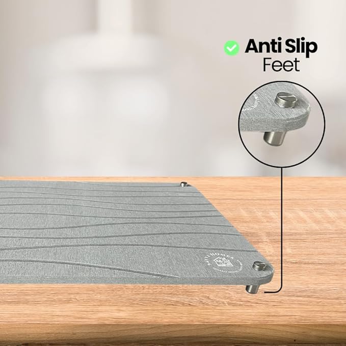 Diatomaceous Earth Dish Drying Mat with Non-Slip Stainless Steel Feet - 16 L x 12 Inch Odorless, Quick Drying Stone Mat for Kitchen Sink - Heat Resistant, Super Absorbent Dish Drying Stone