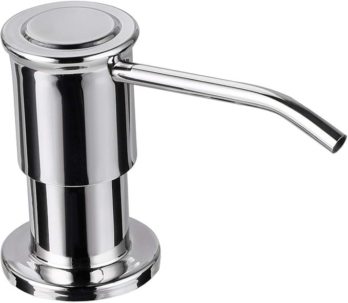 SAMODRA Sink Soap Dispenser, Stainless Steel Pump Head-Built in Design Refill Liquid from The Top with 17 OZ Bottle-3.15 Inch Threaded Tube (Chrome)