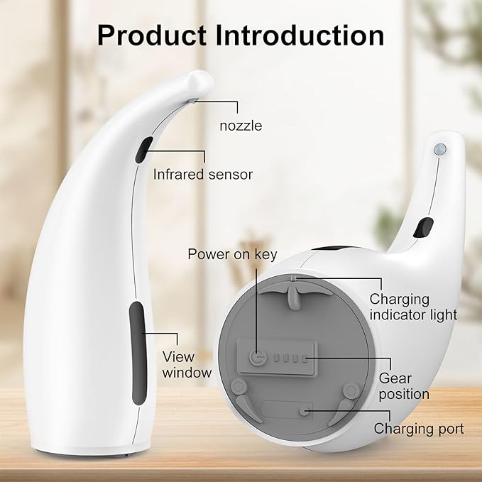 Automatic Soap Dispenser Touchless Modern Minimalist Magnetic Charging Infrared Inductio Kitchen and Bathroom Soap Pump 10oz/300ml White (White)