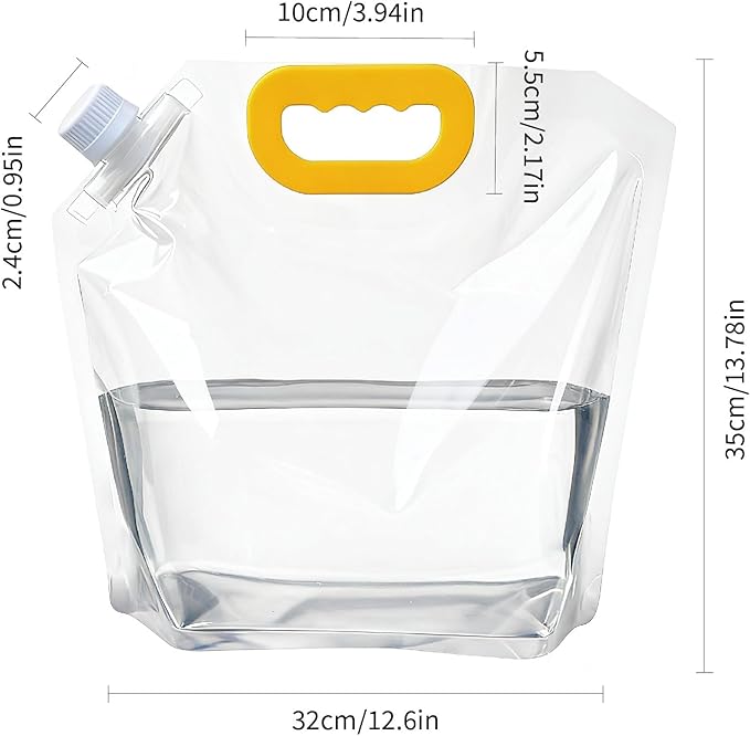 Collapsible Water Container Bag 8Pcs 1.3 Gallon, Freezable Plastic Foldable Water Pouch with Handles,Leak-Proof Plastic Storage Jug for Outdoor Sport Camping Emergency Survival