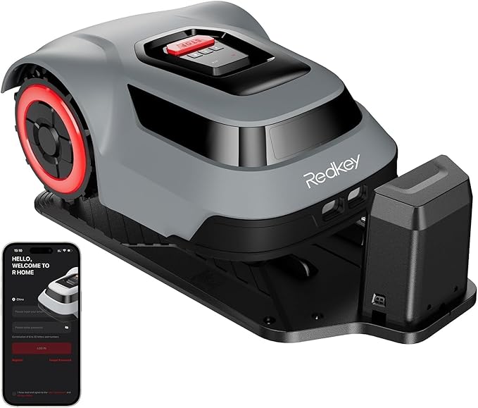Redkey MGC1000 Robot Lawn Mower with 590ft Boundary Wires for 0.25 Acre (1/4 Acre), 45% Slope, 70Mins Runtime, Auto Recharge, Automatic Robotic Lawn Mower w/Precise Location & Breakpoint Detection