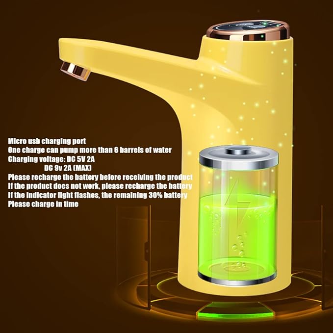 USB Charging Automatic Water Bottle Pump for 5 Gallon Dispenser System - Portable Electric Drinking Water Dispenser (Yellow)