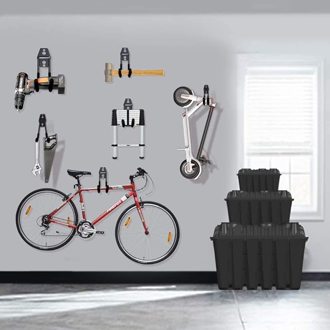 Garage Hooks, 12 Pack Wall Storage Hook Includes 2 Extension Cord Holder, Utility Organization, Heavy Duty Wall Mount Hangers for Hanging Bike, Ladder, Garden Tools