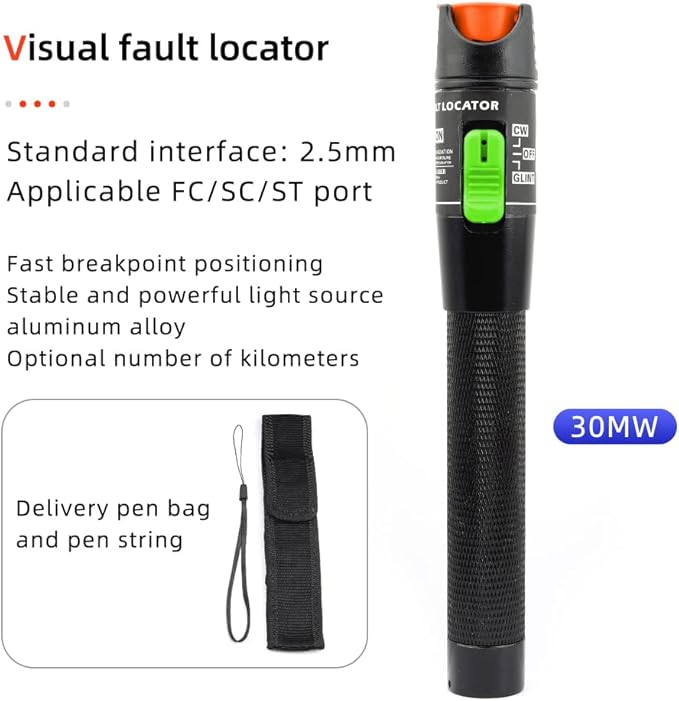 FTTH Fiber Optic Cold Connection Assembly Termination Tools Kit Bag with Cable Tester Stripper Tool Visual Fault Locator FC-6S Fiber Cleaver SC FC Connector Optical Power Meter FinderDust Free Paper
