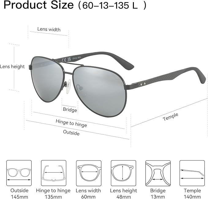 ZENOTTIC Polarized Aviator Sunglasses for Men Carbon Fiber Temple Pilot Sun Glasses with Mirrored Lens UV Protection