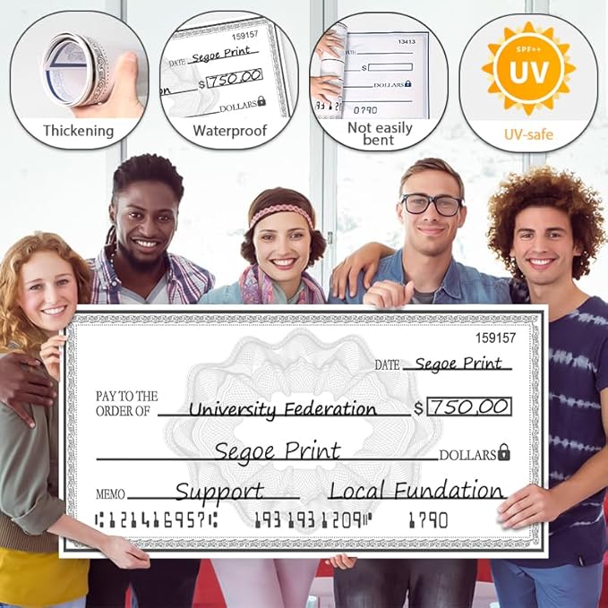 SAYANG Big Check Giant Check 40x16 Inch | Double-Sided Reusable Dry Erase Presentation Board for Fundraisers & Awards - Waterproof Paper with 2 Markers & Guide