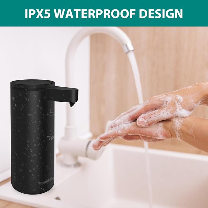 Automatic Soap Dispenser Stainless Steel with Sensor Infrared Soap Dispenser Electric IPX5 Waterproof USB-C Charging Motion Sensor for Kitchen & Bathroom (Black)