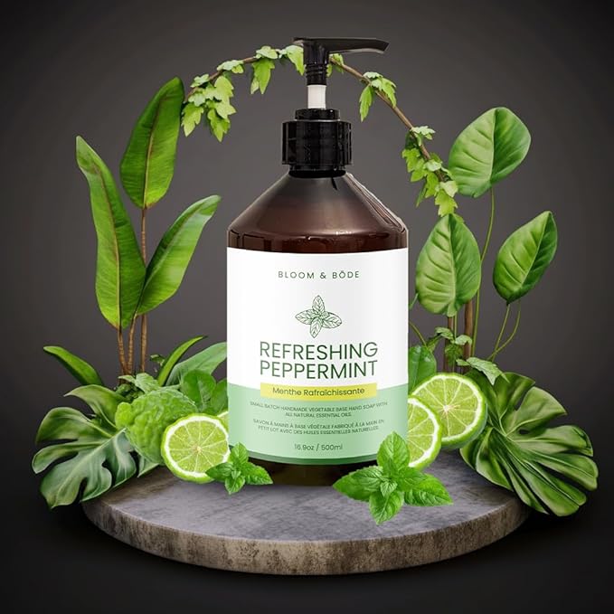 Luxury Liquid Hand Soap - Natural Scented Hand Wash - Gentle Hand Soap with Essential Oils & Aloe Vera - Moisturizing Handwash for bathroom and Kitchen - Refreshing Peppermint Scent, 16.9oz