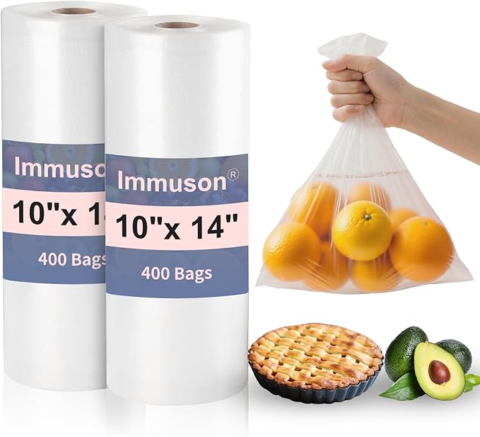 Immuson Plastic Produce Bag 10"x 14" Clear Plastic Food Storage Bags for Kitchen, Fruits, Vegetables, Travel Packing and Storage Needs (2Roll = 800 Bags)