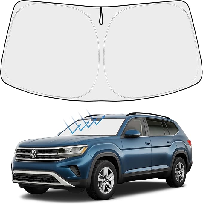 Proadsy 2025 Upgrade Windshield Sun Shade Custom Fit Volkswagen Atlas 2018-2024 2025 4-Layer Foldable Front Sunshade Protector Sun Visor Blocks UV Rays Keep Car Cooler