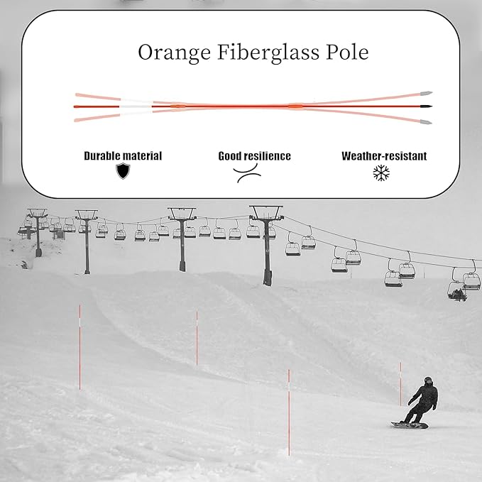 Sunnyglade Driveway Markers 240PCS 49inch Orange Fiberglass Snow Stakes with White Reflective Tape Snow Pole Included a 12in Install Drill Bit, Easy Visibility at Night for Parking Lots Walkways (240)