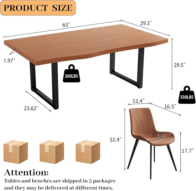 63" Wooden Dining Table for 4-6, Modern Kitchen Table Set, Thickened MDF Living Room Table for Dining Room, Kitchen, Office