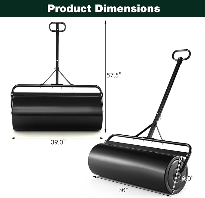 Goplus Lawn Roller, Push/Tow Behind Lawn Roller, 30 Gallon/113L Water Sand Filled Sod Roller Drum Roller with Detachable Gripping Handle, Yard Roller Pull Behind a Tractor for Garden Yard Park Farm