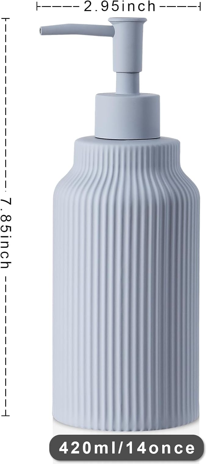 Modern Matte White Soap Dispenser for Bathroom，14oz Ceramic Soft Touch Hand Lotion Dispenser with Pump，Liquid soap Dispenser for Kitchen Rubber Paint (Blue)