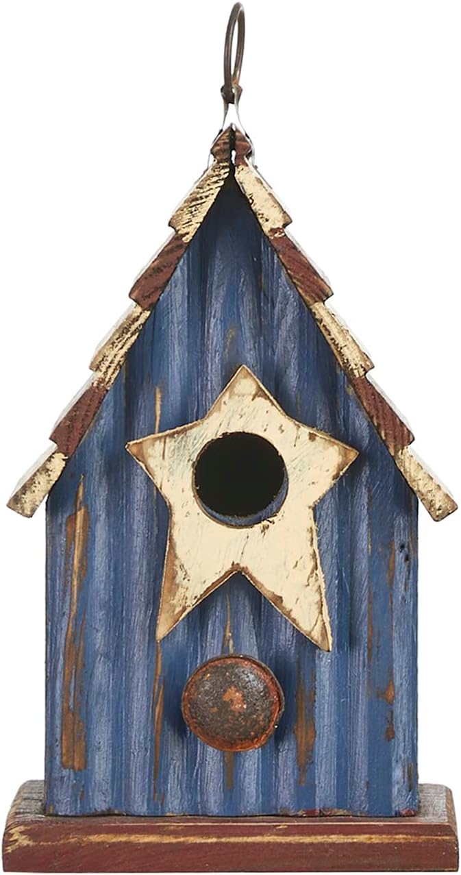 Glitzhome Rustic Patriotic Garden Distressed Wooden Decorative Bird House 9" H