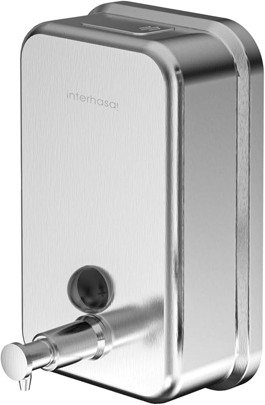 interhasa! Commercial Soap Dispenser Wall Mount 304 Stainless Steel Manual Commercial Liquid Soap Dispenser for Bathroom Matte Silver Vertical Style