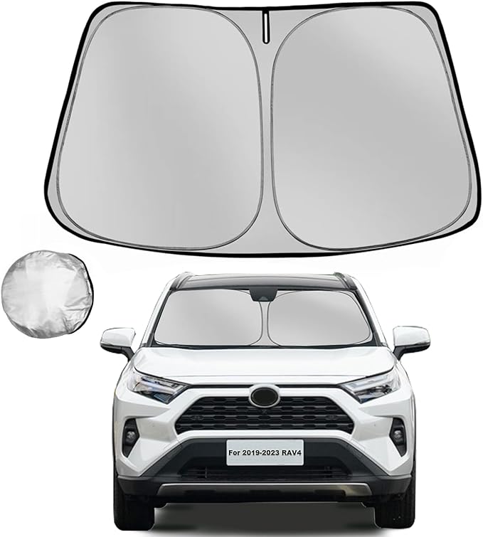 Windshield Sun Shade for Toyota RAV4 2019-2025 RAV-4 SUV Foldable Sun Sunshade for Car Front Window Blocks UV Rays and Heat Automotive Interior Protector Custom Fit Accessories