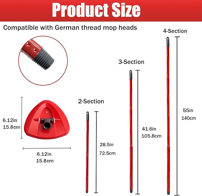 Mop Handle for Ocedar Mop Handle for Ocedar Spin Mop Replacement Handle, 4-Section Spin Mop Handles 28.5-to-55inch Mop Replacement Stick and Base for Compatible with Ocedar Easy Wring Mop Refills