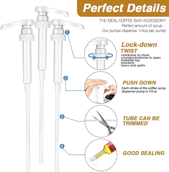 24 Packs White Coffee Syrup Pump Dispenser, Compatible with 25.4 Oz/750ml Bottles, Great for Home & Coffee Bar Drinking Mixes, Tea, Beverage, Cocktails, Plus Spoons(5.23")