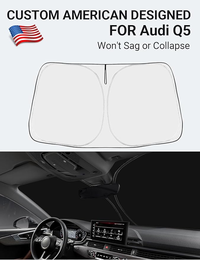 Proadsy 2025 Upgrade Front Windshield Sun Shade Foldable Sunshade Protector Custom Fit 2018-2024 2025 Audi Q5 SQ5 Premium, Premium Plus, Prestige Crossover SUV Winter Accessories