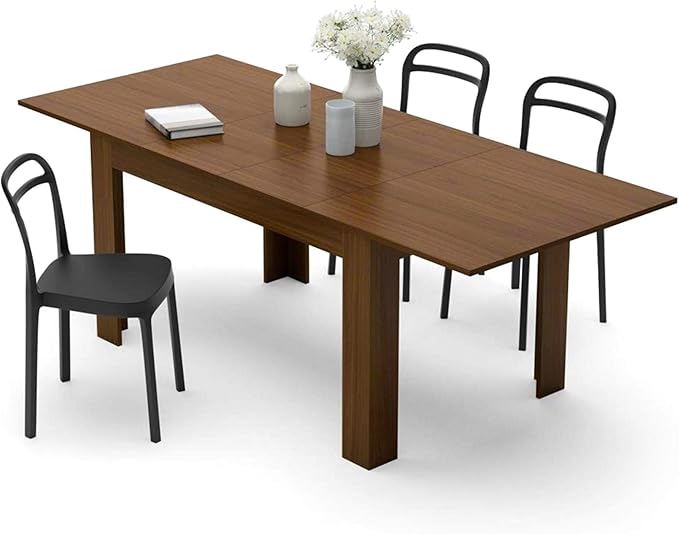Mobili Fiver, Easy, Extendable Dining Table, 55.1(86.6) x35.4 in, Walnut, Made in Italy