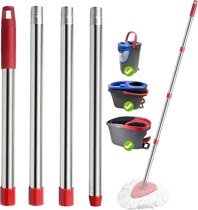 4-Section Spin Mop Replacement Handle- 2.5-5 Foot Mop Replacement Stick Only Compatible with Ocedar Mop Handle EasyWring (Mops Head & Base Not Included)