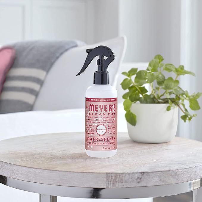 Mrs. Meyer's Room and Air Freshener Spray, Non-Aerosol Spray Bottle Infused with Essential Oils, Peppermint (8 Fl Oz (Pack of 3))