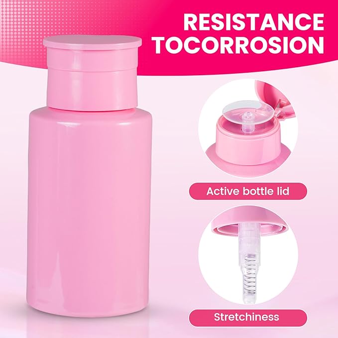 2 Pack Pink Push Down Pump Dispenser - Nail Polish Remover Pump Empty Refillable Bottle Containers for Makeup Remover Micellar Water Facial Toner, 200ml 6.7oz