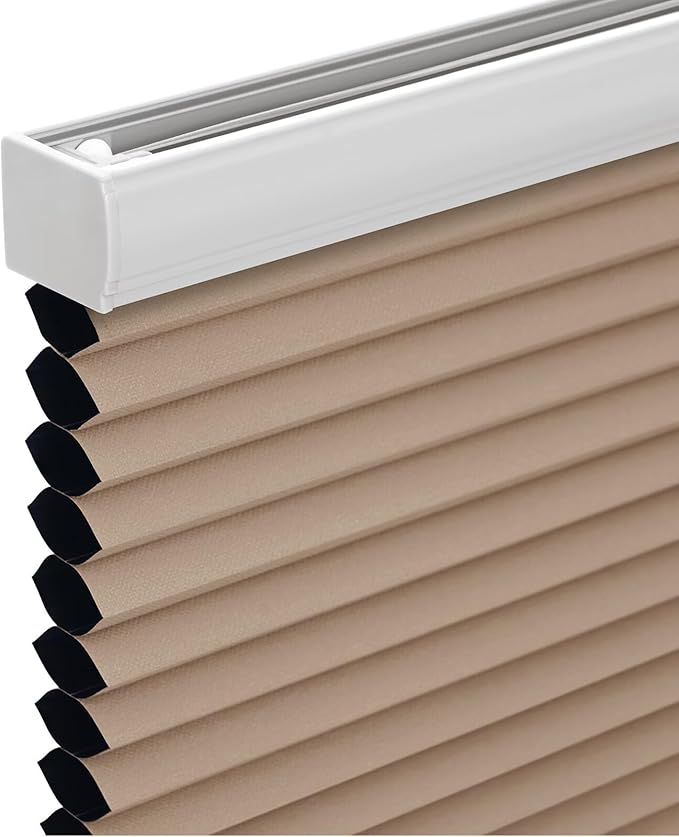 Changshade Cordless Cellular Shades, Blackout Honeycomb Shades for Windows, Pull Down Pleated Blinds, Easy to Install for Indoor Windows and French Doors,20" W x 50" H, Light Brown