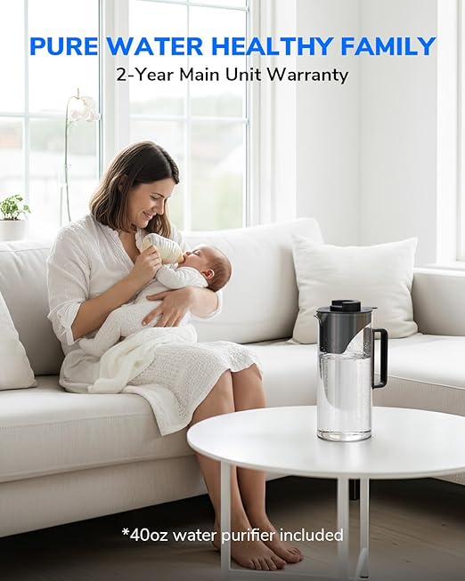 Ecoviva Mate 3 Countertop Reverse Osmosis Water Filter, 8-Stage RO Water Filtration System with 40oz Water Purifier for Home, 3:1 Pure to Drain, Auto Water-Filling, NSF Certified