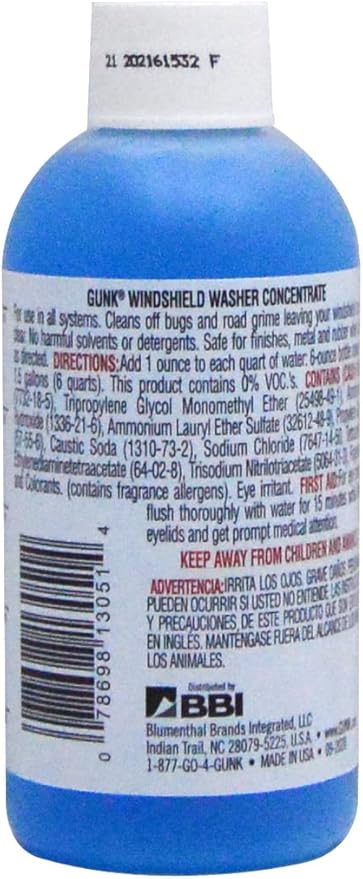 Gunk M506 Concentrated Windshield Washer Solvent with Ammonia - 6 fl. oz., Blue