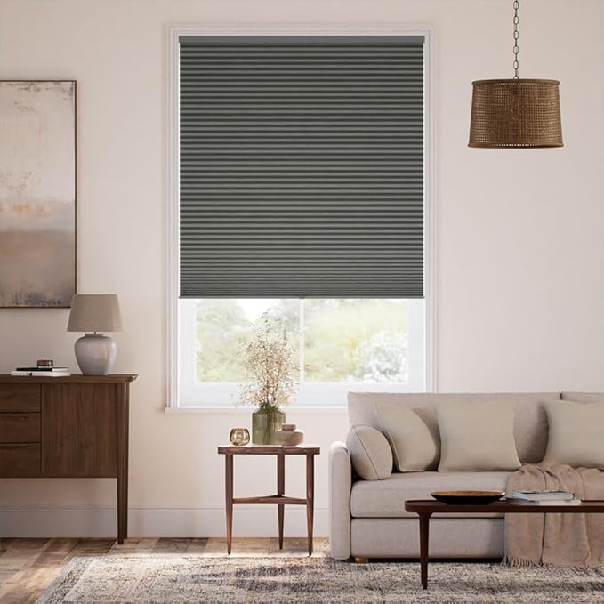SelectBlinds Cordless Blackout Cellular Shades – No-Drill or Drill Mount – Maximum Darkness & Energy Efficiency – Any Size 13-84” W x 12-84” H, 4 Color Choices, Inside or Outside Mount (Asphalt)