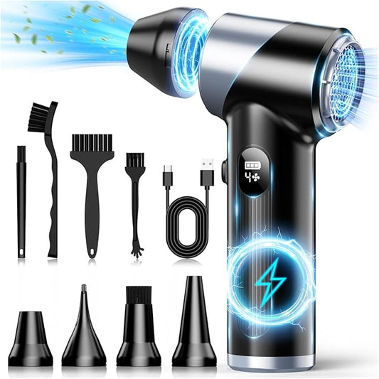 Compressed Air Duster-310,000RPM Cordless Air Blower with LED Light, 4 Gear Adjustable Turbo Fan, Super Power Electric Air Duster for Computer, Keyboard, Outdoor, House and Car