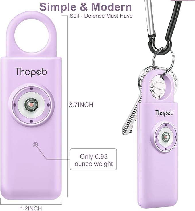 Thopeb® Personal Safety Alarm for Women – 130dB Loud Emergency Siren & SOS Strobe LED Light – Self Defense Keychain, College Dorm Room Essentials for Girls (Purple)