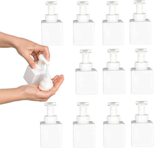 12 Piece 250ml Foam Soap Dispenser, Travel Foam Dispenser. Refillable Plastic Pump Hand Soap Bottle, Travel Essentials, Clear Container for Bathroom Vanity