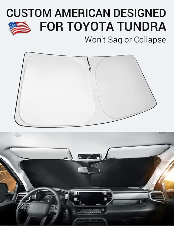 Proadsy Windshield Sun Shade for Toyota Sequoia 2023-2025 2026/ Toyota Tundra 2022-2025 2026 Limited SR5 Platinum TRD Pro Pickup Foldable Front Sunshade Car Protector Tundra Accessories