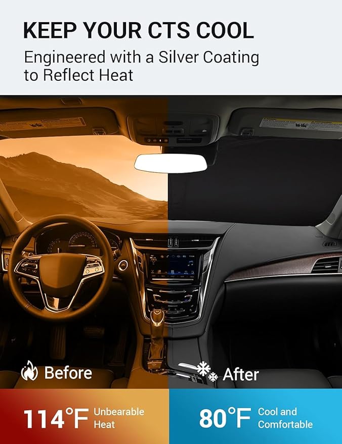 Proadsy Windshield Sun Shade for 2014-2019 Cadillac CTS Foldable Front Sunshade Protector Sun Visor Blocks UV Rays Keep Car Cooler