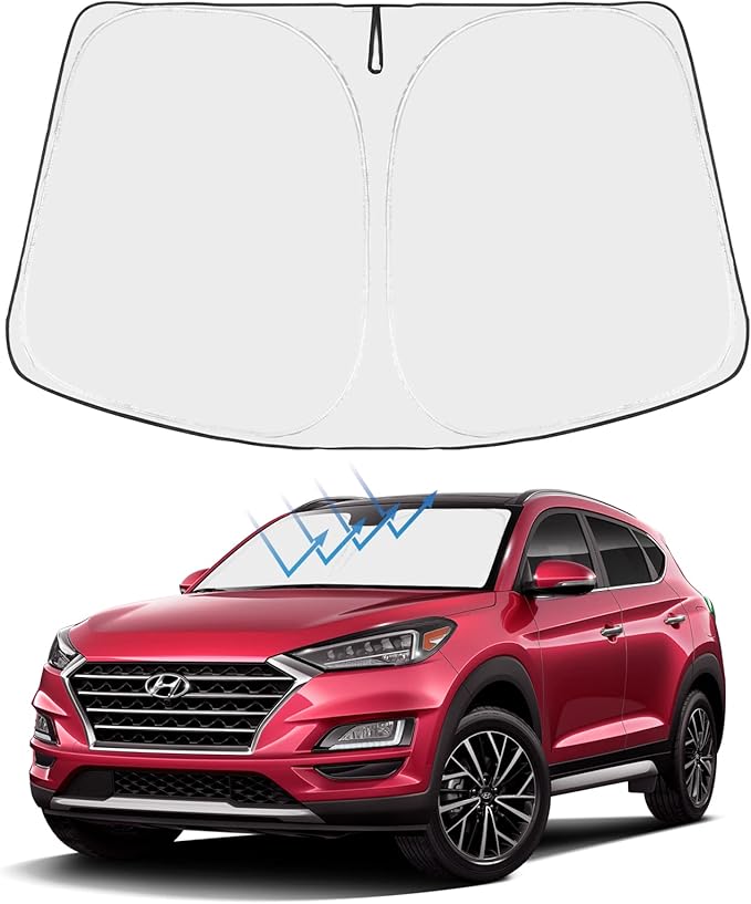 Proadsy 2025 Upgrade Windshield Sun Shade Custom Fit Hyundai Tucson 2016-2021 4-Layer Foldable Front Sunshade Protector Sun Visor Blocks UV Rays Keep Car Cooler Accessories