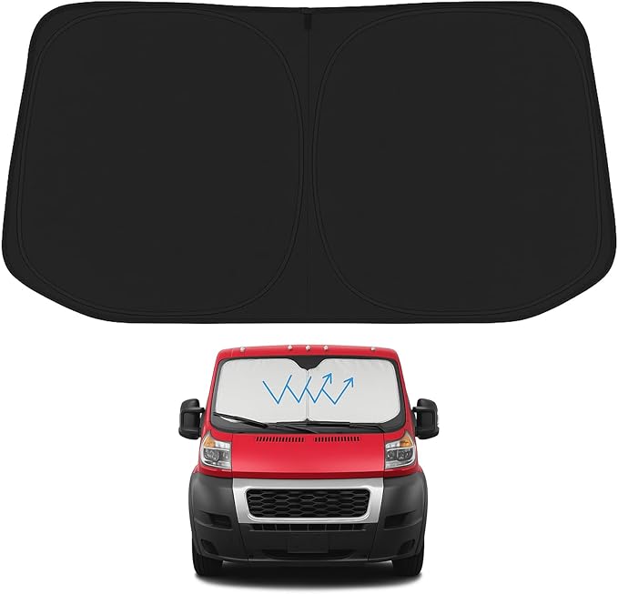 Proadsy Windshield Sun Shade for Dodge Ram ProMaster 2014-2025 2026 4-Layer Foldable Front Sunshade Protector Sun Visor Blocks UV Rays Keep Car Cooler Accessories