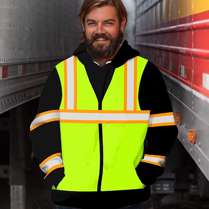 Matedecor High Visibility Hi Vis Hoodie for Men - Jobs Collection Custom Name Class 3 Reflective Safety Workwear