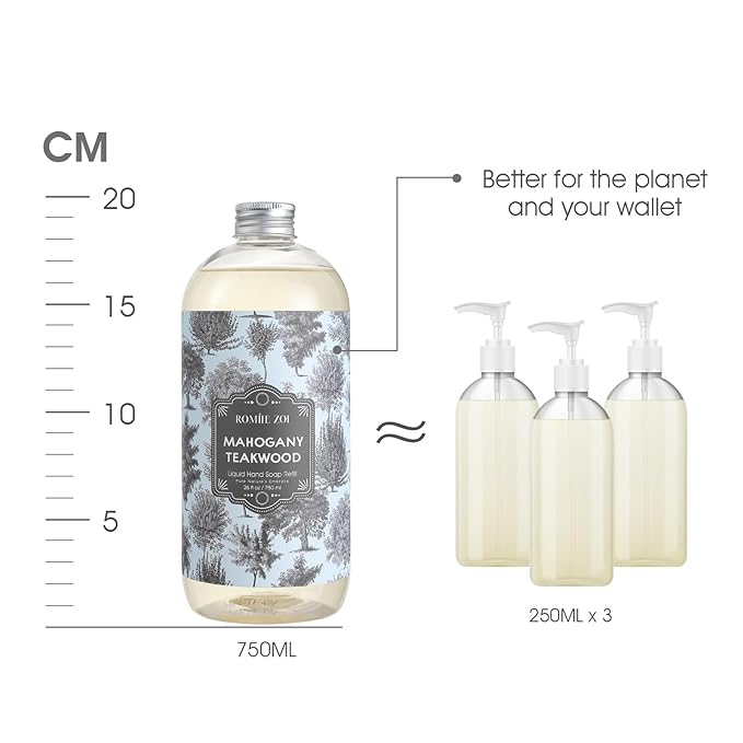 ROMIIE ZOI Liquid Hand Soap Refill, Teakwood, Gentle & Moisturizing Formula, 750 ML/ 26 FL OZ